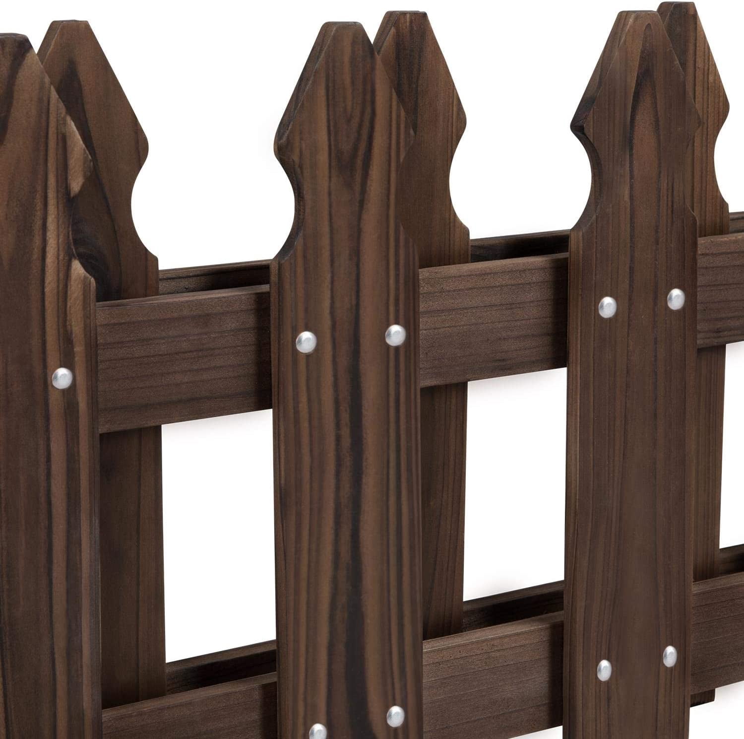JFTER Decorative Garden Fence Landscape Wood Picket Fencing Ornamental Panel Border Edging Patio Flower Garden Bed Pool Fences Outdoor,Dark Brown 177.5 in