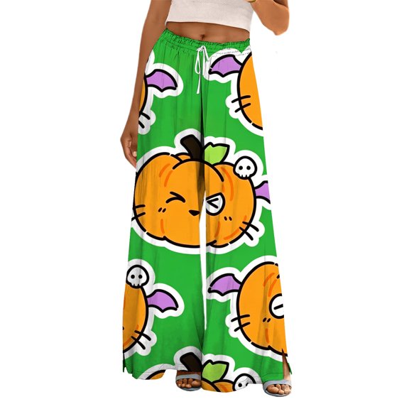 Hiking Pants Women Printed Casual Pants, Wide Elastic Waist Trousers With Pockets Green Fashion Outfits Clothes M