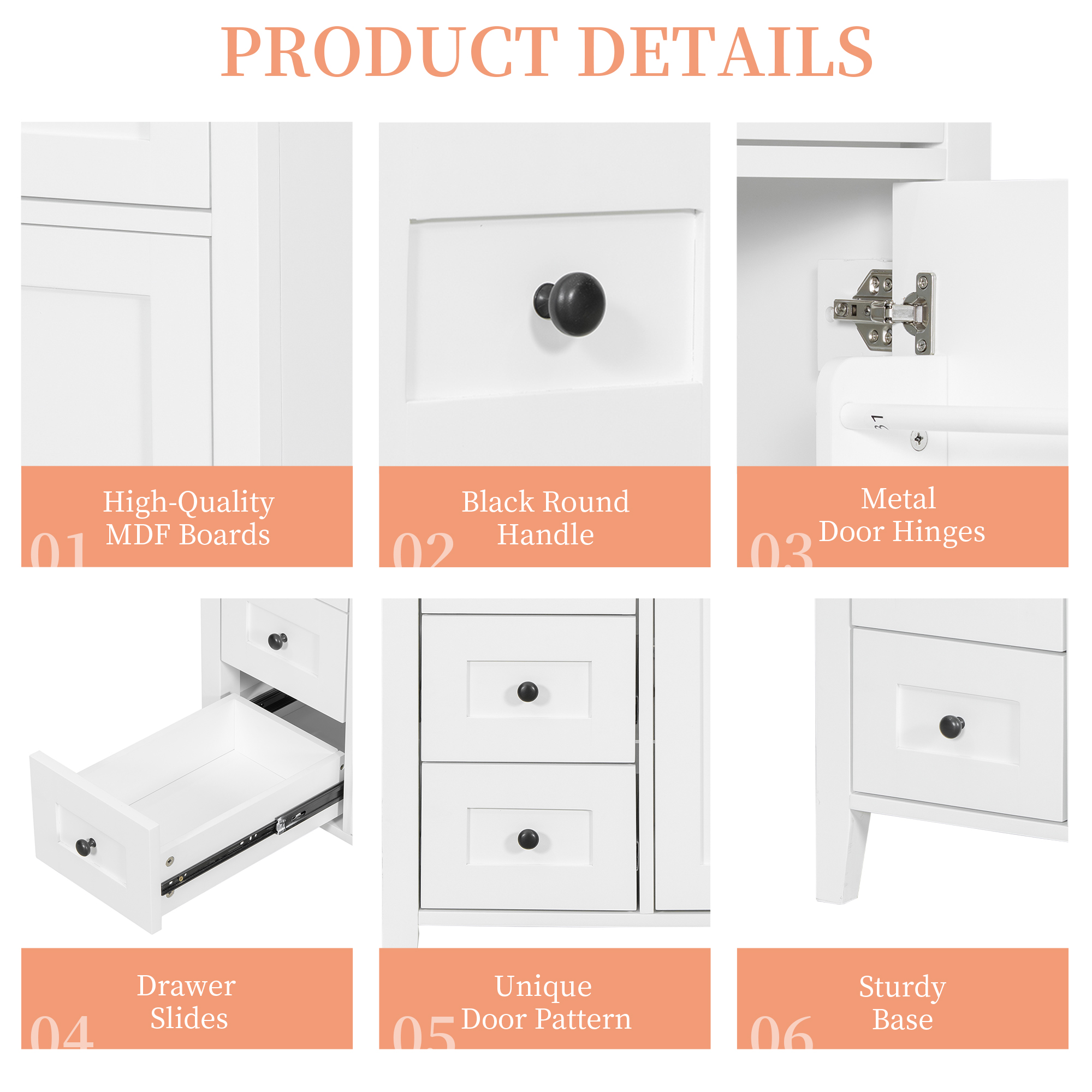 Euroco 30-Inch White Bathroom Vanity with Sink, Modern MDF and Rubberwood Cabinet with 3 Drawers and Adjustable Shelf, Freestanding Vanity for Bathroom Storage and Organization