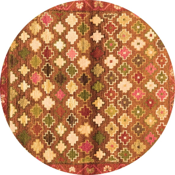 Ahgly Company Indoor Round Southwestern Orange Country Area Rugs, 7' Round