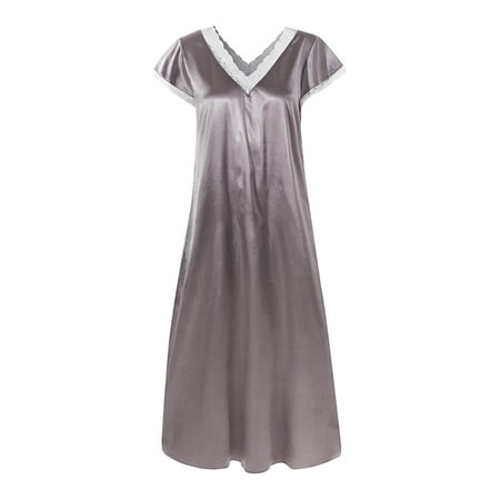 

KaLI_store Satin Dress For Women Nightgown Sleeveless Nighty for Women Sleepwear Comfy Slip Chemise Lingerie Lace Lounge Dress