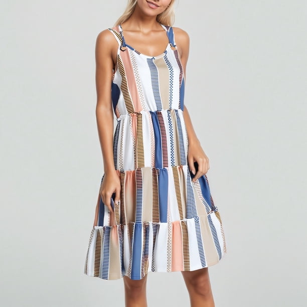 WILLBEST Vestido Midi De Verano Para Mujer 2025, Sin Mangas, Para Vacaciones, Playa, Trajes De Baño, Trajes De Baño, Trajes De Primavera, Vestido Informal Para El Sol.