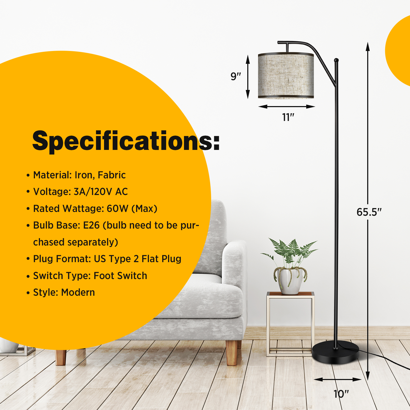 Giantex Floor Lamp for Living Room, Mid Century Tall Pole Lamp, Indoor Reading Standing Light