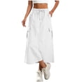 thumbnail image 3 of Titcea Cargo Skirts for Women Elastic High Waisted Drawstring Loose Side Slit Solid Color Maxi Skirt with Pockets Trendy Casual Cozy Streetwear Long Utility Skirt, 3 of 9