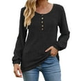 thumbnail image 1 of Staron Blouses à Manches Longues pour Femmes Bouton Uni Chic Décontracté Hauts Col Rond Chemise Tendance Automne Mode Hiver Blouses à Manches Longues Tuniques Hauts Femmes Cadeaux Unique, 1 of 4