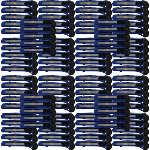 100 One Hundred Bulk Blue Utility Knives Box Cutters Snap Off Blades