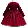 thumbnail image 2 of Little Girls Velvet Tulle Fall Winter Long Sleeve Holiday Cristmash Party Dress, 2 of 6
