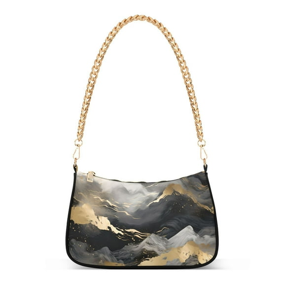 Womens Chain Shoulder Bag Black and Gray Marble Classic Tote Handbags Fashion Clutch Hobo Purse with Zipper for Travel Casual
