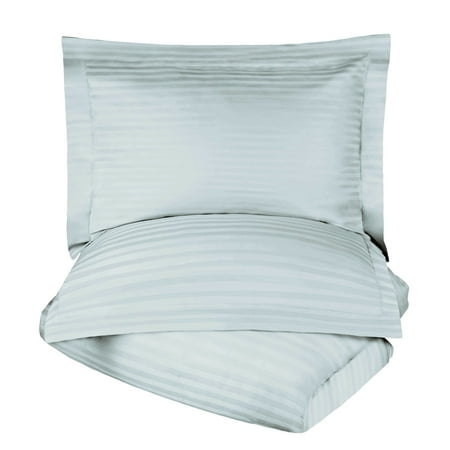 Egyptian Cotton 600 Thread Count Stripe Duvet Cover Set, Light Blue, King/California King by Superior