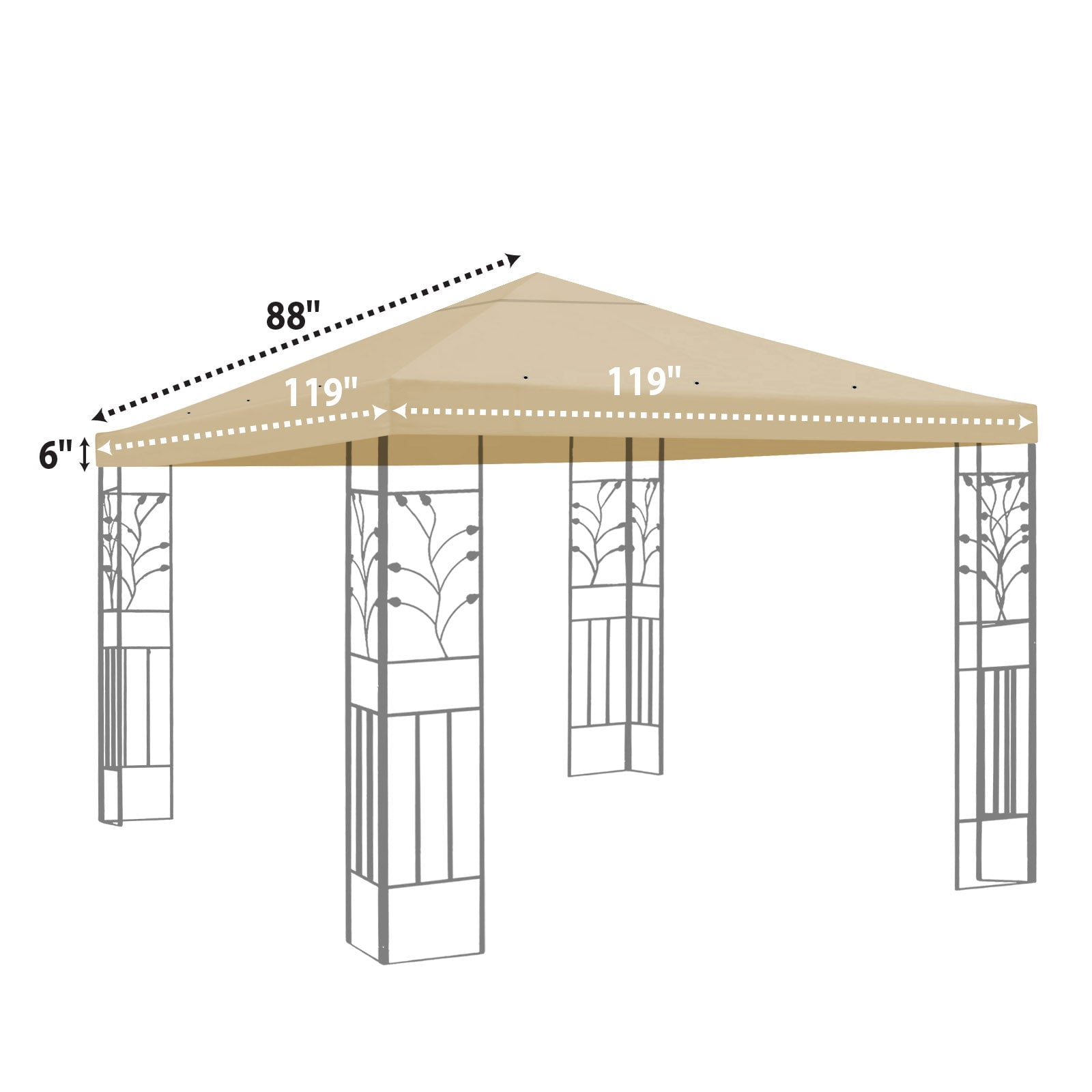 SUNRISEUMBRELLA 119“”x119” Gazebo Replacement Canopy Top Single Tier Canopy Top Cover(BEIGE)