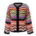 thumbnail image 6 of Cardigan Women Striped Sweater Loose Rainbow Color Matching Sweater Button Outerwear Coats, 6 of 8