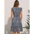 thumbnail image 4 of DARING DIVA Floral Flutter Sleeves V Neck Smocked Ruffle Dress S Blue Gray, 4 of 5