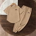 thumbnail image 5 of Amidoa Girls Summer Outfit Sets 2 Piece Graphic T-Shirt Short Sleeve and Casual Pants Set Kids Clothing Sets Khaki Size 10, 5 of 7