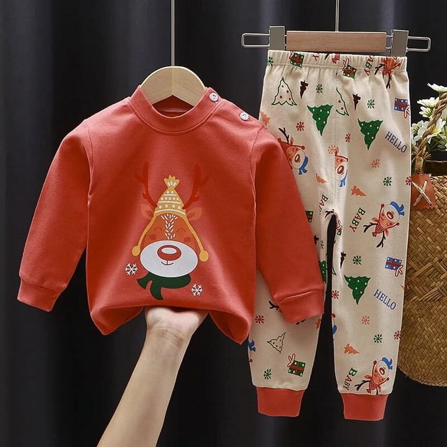Conjunto de pijama para niños y niñas, camiseta de manga larga con estampado de dibujos animados, Tops con pantalones, ropa de dormir para otoño, novedad de 2023