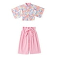 thumbnail image 4 of TZEWGL Floral Print Short Sleeve Shorts Kimono Pajamas Robe Clothes Outfit Sets For Girl Home And Outside Wear For Toddlers size, 4 of 4