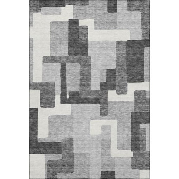 HomeRoots 662433 8 x 10 ft. Gray Silver & Ivory Abstract Geometric Washable Machine Made Rectangle Area Rug with UV Protection