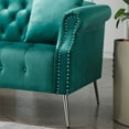 thumbnail image 5 of 78.7 Chesterfield Sofa, Modern Velvet Button Tufted Upholstered Accent Sofa with 2 Pillows and Nailhead 3 Seater Sofa with Rolled Arms AND Silver Metal Legs for Living Room, Green, 5 of 5