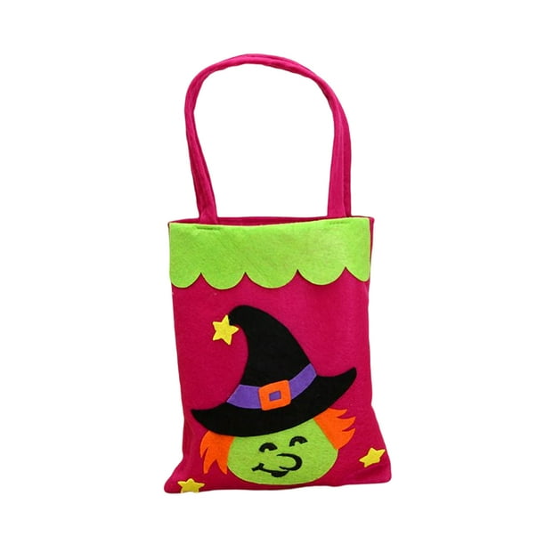 Bewildely Bolsa de dulces Accesorios de Halloween con asa Bolsa de calabaza Artesanía Accesorios de fiesta Arreglo de escena de tela Paquete de regalo Kits de decoración para fiestas Rosa roja Bewildely HA068067-01