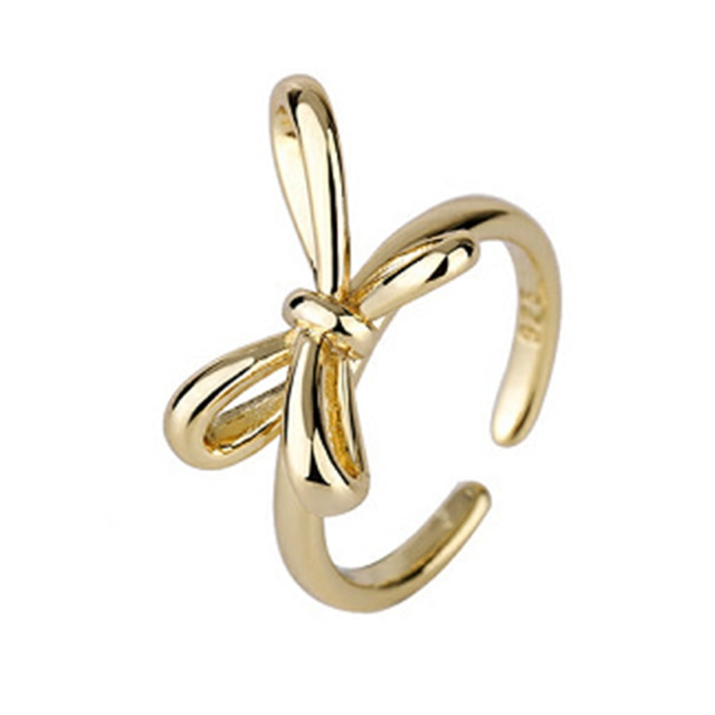 Necvior Ribbon Bowknot Rings Personalize Jewelry For Women Teen Silver Gold Decorations