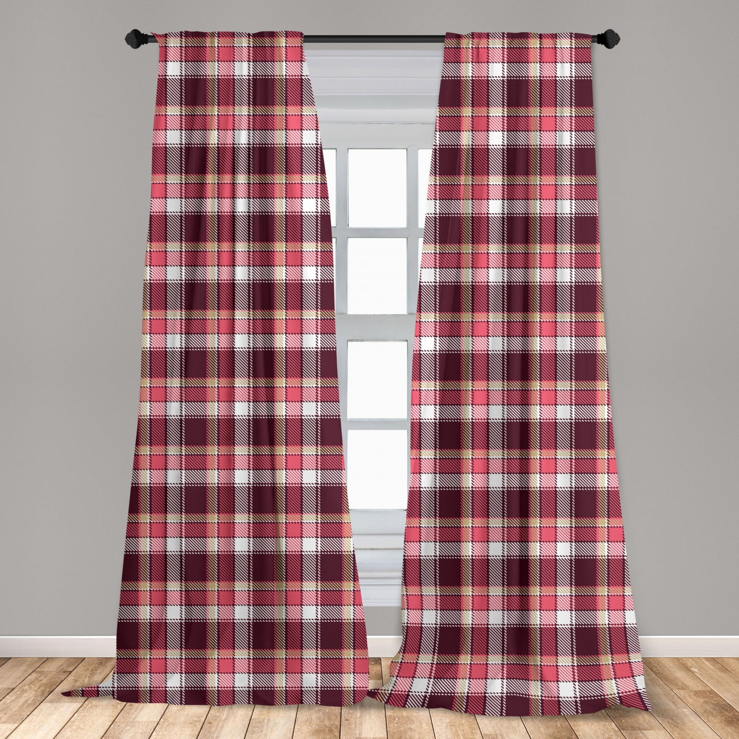 Set 2 Red Green Tartan Plaid Holiday Curtains Panels Drapes 63 84 95 inch Long 