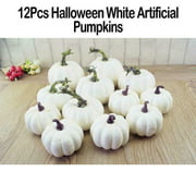 12PCS Artificial White Pumpkins for Holiday Decoration, 2.2"and 3" Fake Pumpkins Vegetables for Fall Garland Halloween Thanksgiving Decoration, Indoor Outdoor Home Garden Decor