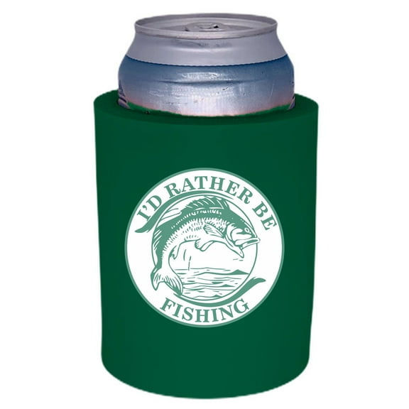 I'd Rather Be Fishing Thick Foam Old School Can Coolie (Dark Green)