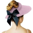 thumbnail image 2 of Sun Visor Hat Women Straw Wide Brim Roll Up Ponytail Summer Beach Cap, 2 of 7