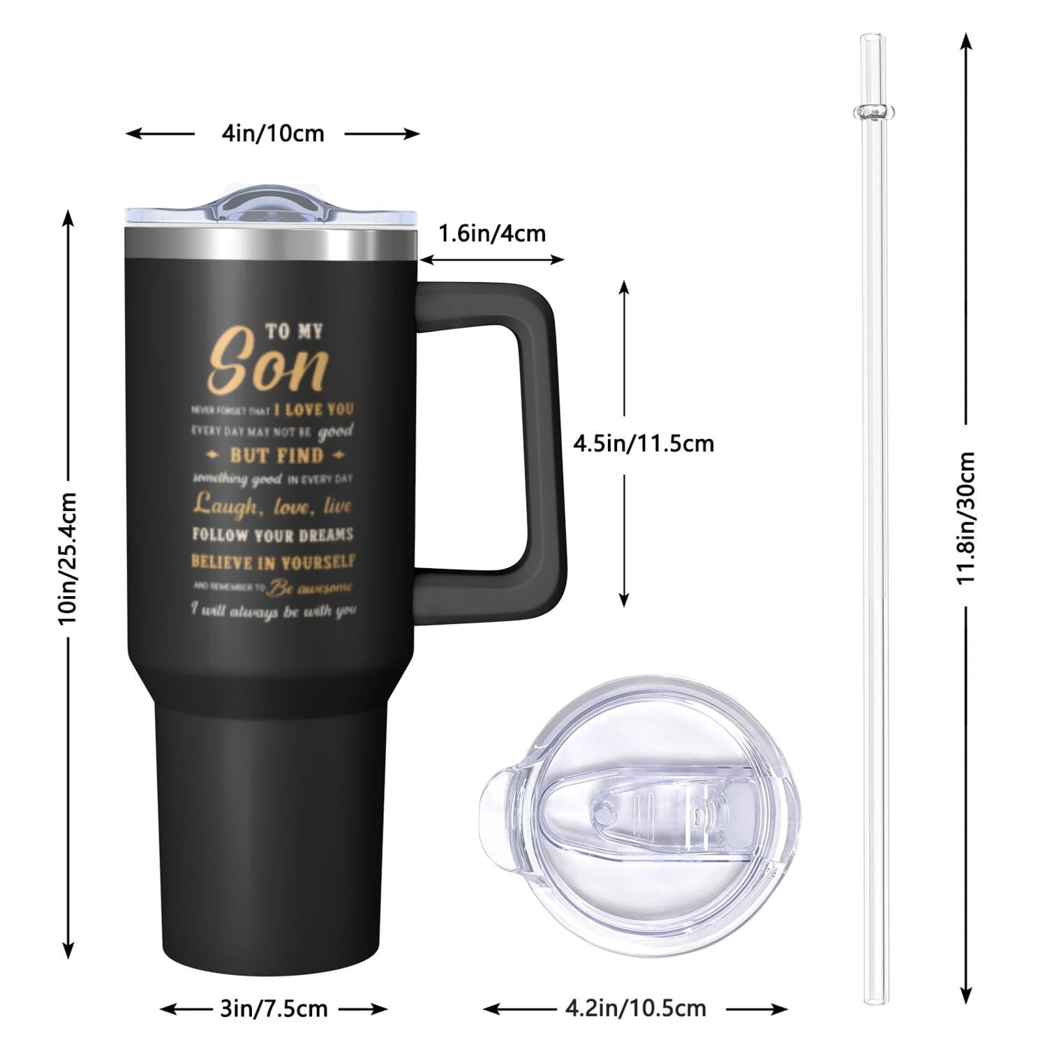 1pc Gift for son 40oz Tumbler with Straw & Handle - Insulated Stainless Steel Cup | Holiday Gift for Man Women (Christmas, Valentine's, Birthday)