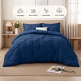 thumbnail image 3 of King Size Comforter Set, 7 Pieces Pintuck Down Alternative Bedding Set for All Season, Bed in a Bag with Comforter, Fitted Sheet, Flat Sheet, Pillowcases & Pillow Shams, Navy, 3 of 8