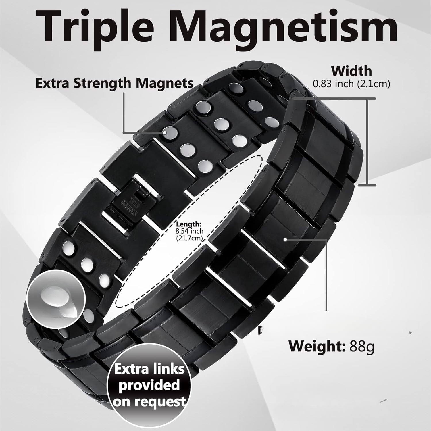 Wollet 3X Magnetic Steel Bracelets for Men+Pure Copper Magnetic Bracelet,8.66 inches