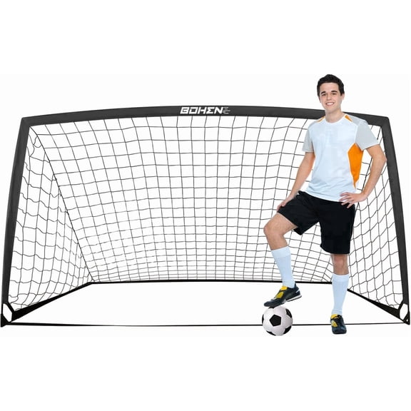 BOHEN 9x5FT Portable Soccer Goal for Kids Backyard with Carry Bag - Easy Folding Lightweight Fun for Outdoor Indoor Training Games for Teen Youth Adult (Black, 9x5FT, 1 Pack)