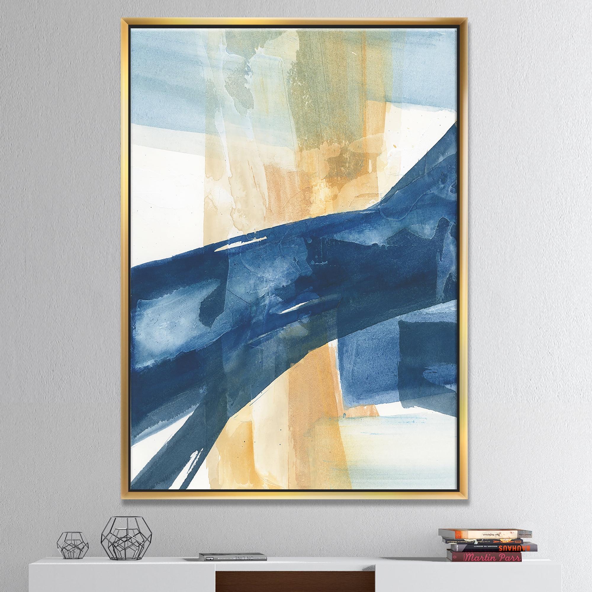 Designart ' Indigo Panel III ' Glam Modern Framed Canvas