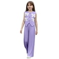 thumbnail image 3 of CPNG Girl's 2 Piece Outfits Bowtie Decoration Halter Sleeveless Vest Top and Elastic High Waisted Pants Set(Purple,5 Years), 3 of 9