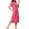 thumbnail image 4 of INSPIRE CHIC Women's V Neck Nightshirt Side Slit Nightgown Short Sleeve Long Sleepshirt with Pockets M Rose Pink, 4 of 6