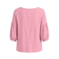 thumbnail image 6 of LIaqionyy Womens Cotton Linen Shirts 3/4 Sleeve Square Neck Casual Loose Solid Color Summer Blouses Clothes, 6 of 7