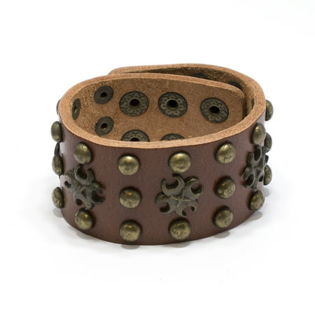 Leather Bracelet Brown Men Women Fashion Toxic Symbol Studded Cuff Wristband