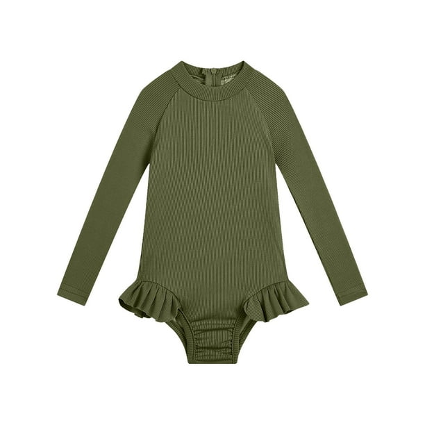 Odeerbi 1-5 Años Traje de Baño de Manga Larga Para Niñas Trajes de Baño Antisarpullidos Verano Playa Traje de Baño de Una Pieza Para Entrenamiento Atlético