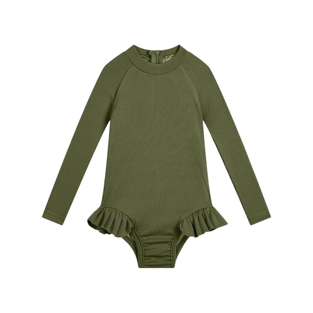 Odeerbi 1-5 Años Traje de Baño de Manga Larga Para Niñas Trajes de Baño Antisarpullidos Verano Playa Traje de Baño de Una Pieza Para Entrenamiento Atlético