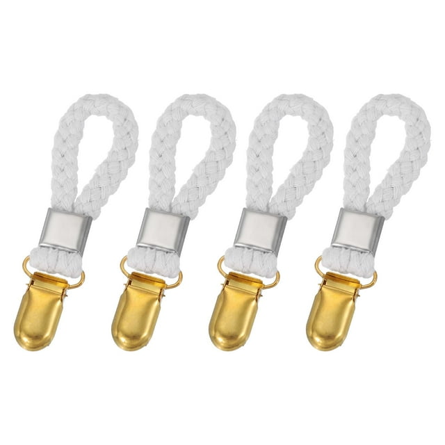 Uxcell 4 Pcs Clips para Toallas de Té con Lazo de Algodón para Colgar, Ganchos de Toalla de Metal de 3.5 Pulgadas, Perchas de Tela Multipropósito para Hogar Cocina Baño, Blanco