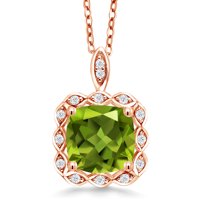 Gem Stone King 2.62 Ct Cushion Green Peridot 18K Rose Gold Plated Silver Pendant