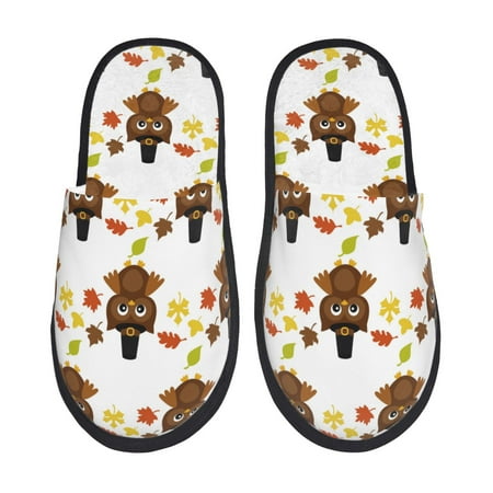 Balery Colorful maple leaf owl Slient Indoor Furry Fleece Comfort House Shoes Soft Non-Slip Home Shoes Cotton slippers House Slippers-- Large
