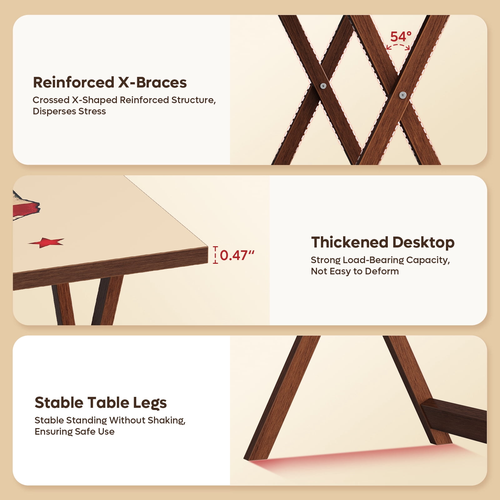 (4 pack) Bestier Texas Theme Folding TV Tray Table,No Assembly Needed,Bedside Tables with Light Weight,XL Size,Daily Use,23.6" L x 17.7" W x 26" H,Walnut