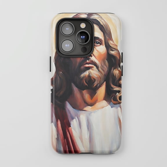 Jesus Portrait For All iPhone Series Tough Phone Case Religious Art Style Beige