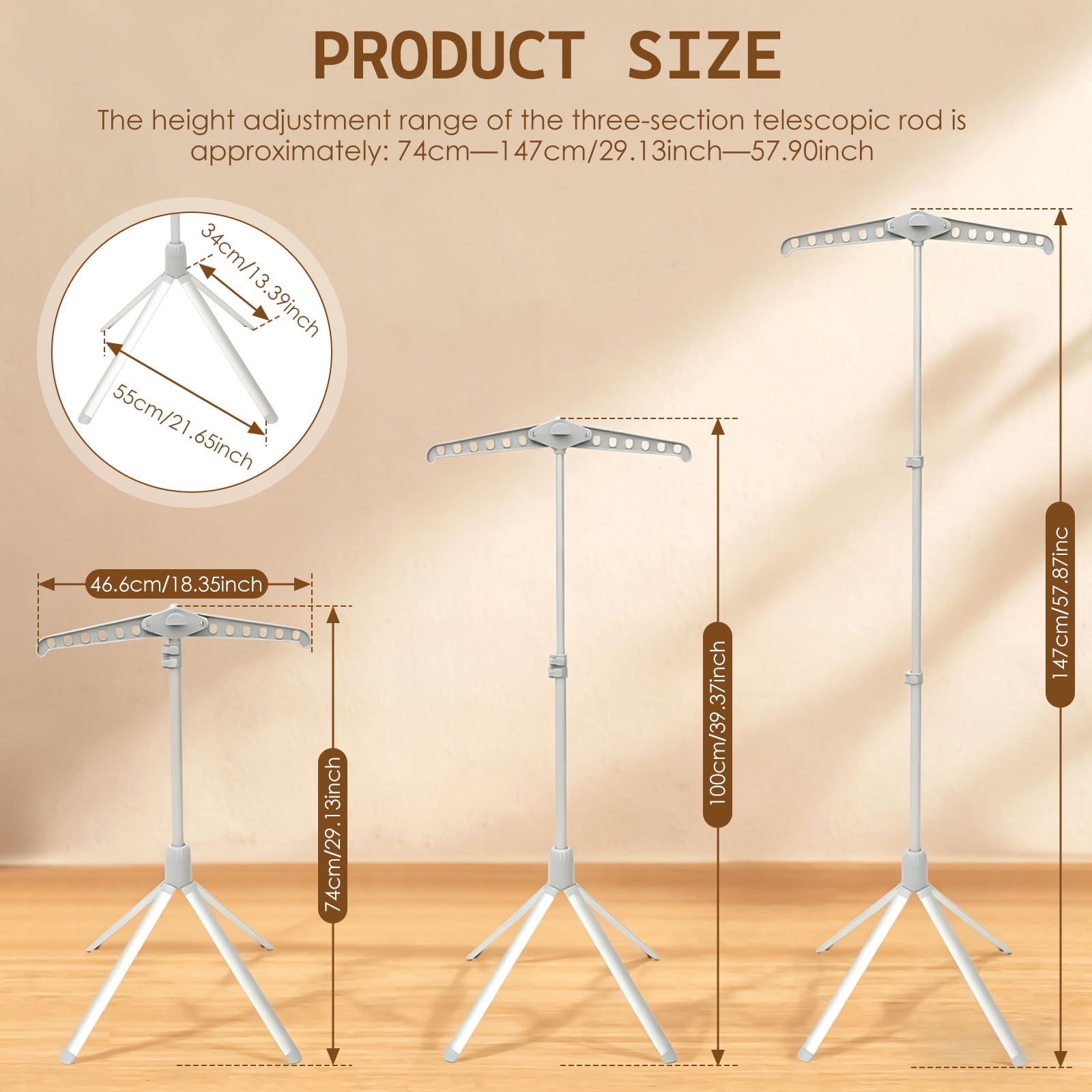 Adjustable Garment Steamer Stand 29" to 58" Height 360° Rotating Clothes Hanger Stand with Tripod Base Foldable Cap and Gown Display Rack for Ironing Drying and Storage, Grey