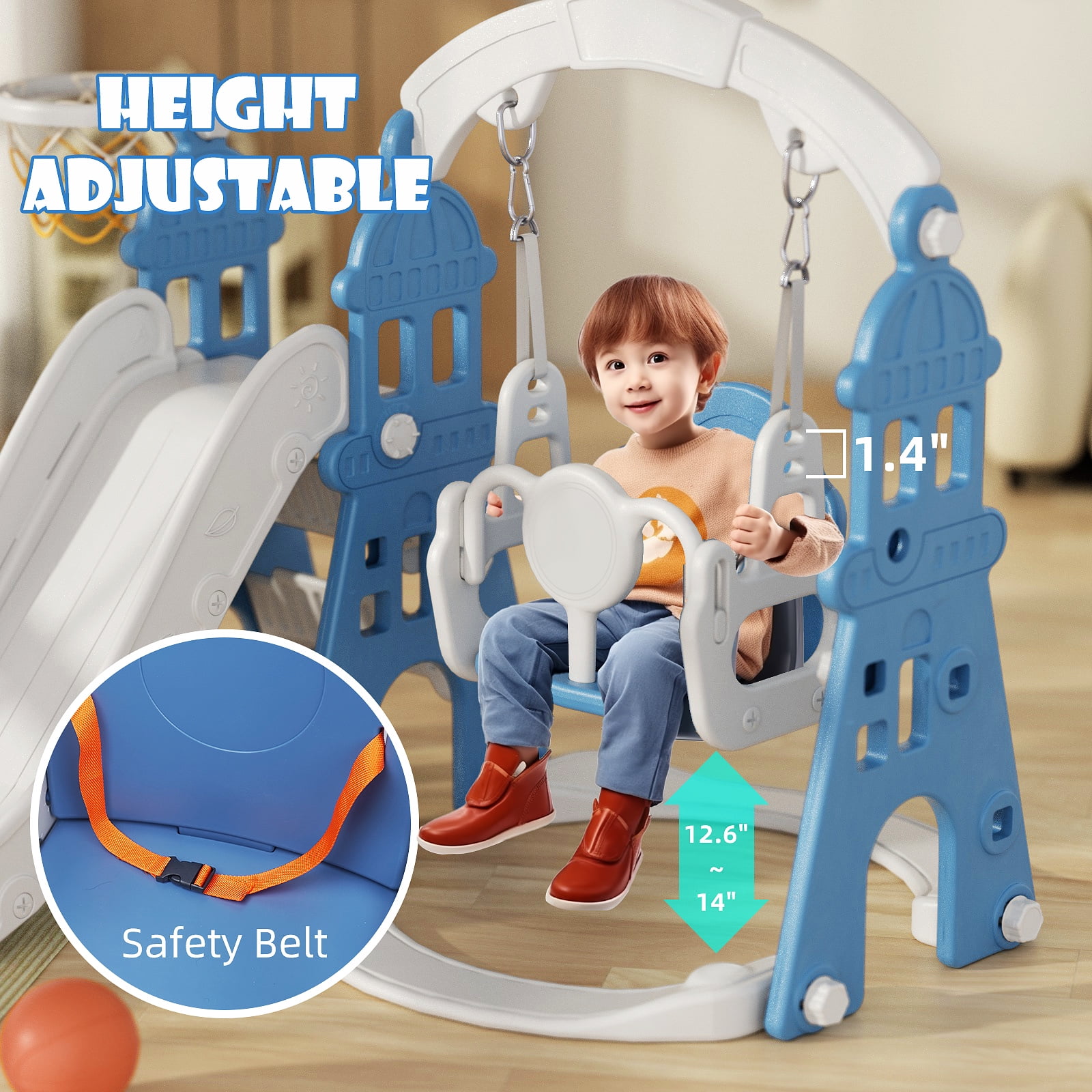 XJD 5 in 1 Kids Slide for Toddlers Age 1-3 Slide and Swing Set for Children Baby Indoor Outdoor, Playsets Playground Sets for Backyards Plastic