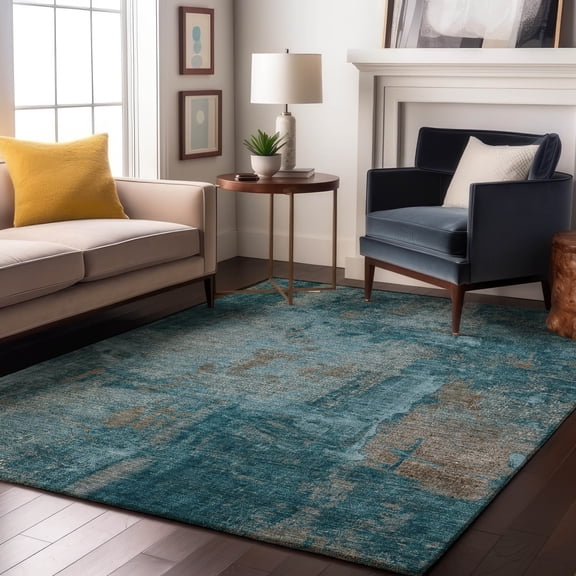 Addison Rugs Mayfield Premium Machine Washable Transitional Abstract Teal Rectangle Rug, 10' x 14'
