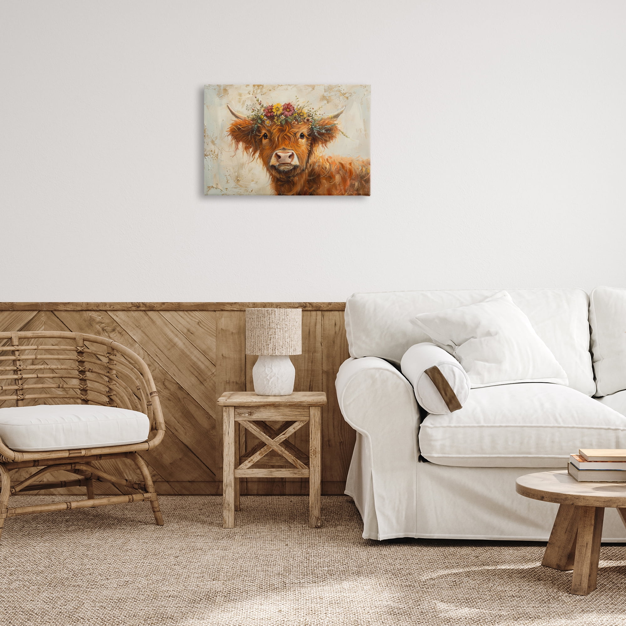 Stupell Industries Floral Crown Highland Animals & Insects Painting Gallery Wrapped Canvas Art Print Wall Art, 24 x 16