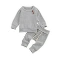 thumbnail image 1 of Qiylii Newborn Baby Ribbed Clothes Set Long Sleeve Tops+Drawstring Pants, 1 of 7