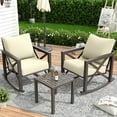 thumbnail image 6 of MRUAKA Rocking Chair Bistro Set,3 Piece Outdoor Patio Furniture Set with 2 Rockers and 1 Metal Coffee Table with Thick Cushions for Porch,Backyard,Poolside,Beige, 6 of 9
