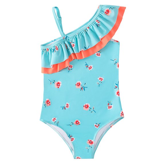 LYMAYTER Toddler Girls Sleeveless One Piece Swimsuits Summer Pretty Hawaiian Ruffle Swimwear for 5-12 Years Old